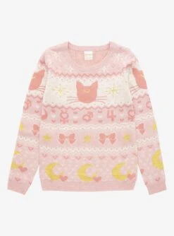 Sailor Moon Luna & Sailor Guardian Symbols Women's Holiday Sweater - BoxLunch Exclusive