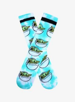 Star Wars The Mandalorian Chibi Grogu In Pram Tie-Dye Crew Socks - BoxLunch Exclusive
