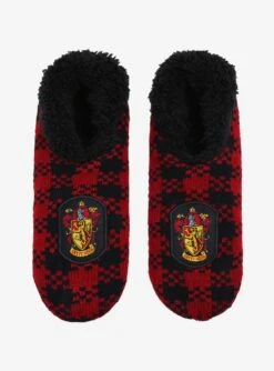 Harry Potter Gryffindor Crest Plaid Slipper Socks - BoxLunch Exclusive -Boxlunch 19183510 av1