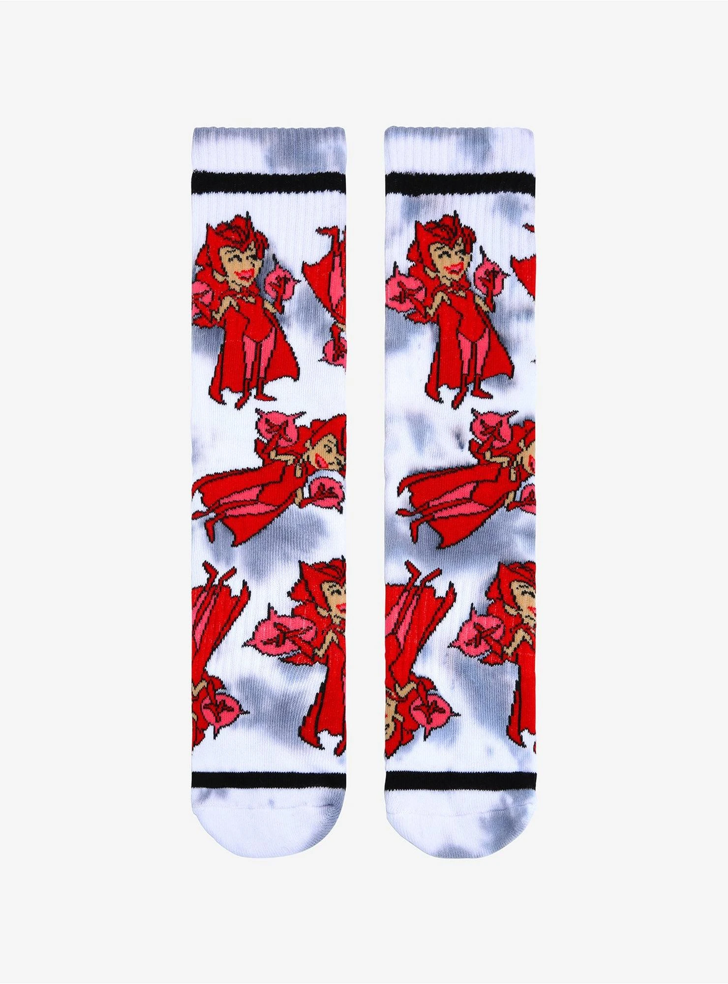 Marvel WandaVision Scarlet Witch Cartoon Allover Print Tie-Dye Crew Socks - BoxLunch Exclusive 4 Marvel WandaVision Scarlet Witch Cartoon Allover Print Tie-Dye Crew Socks - BoxLunch Exclusive - Image 2