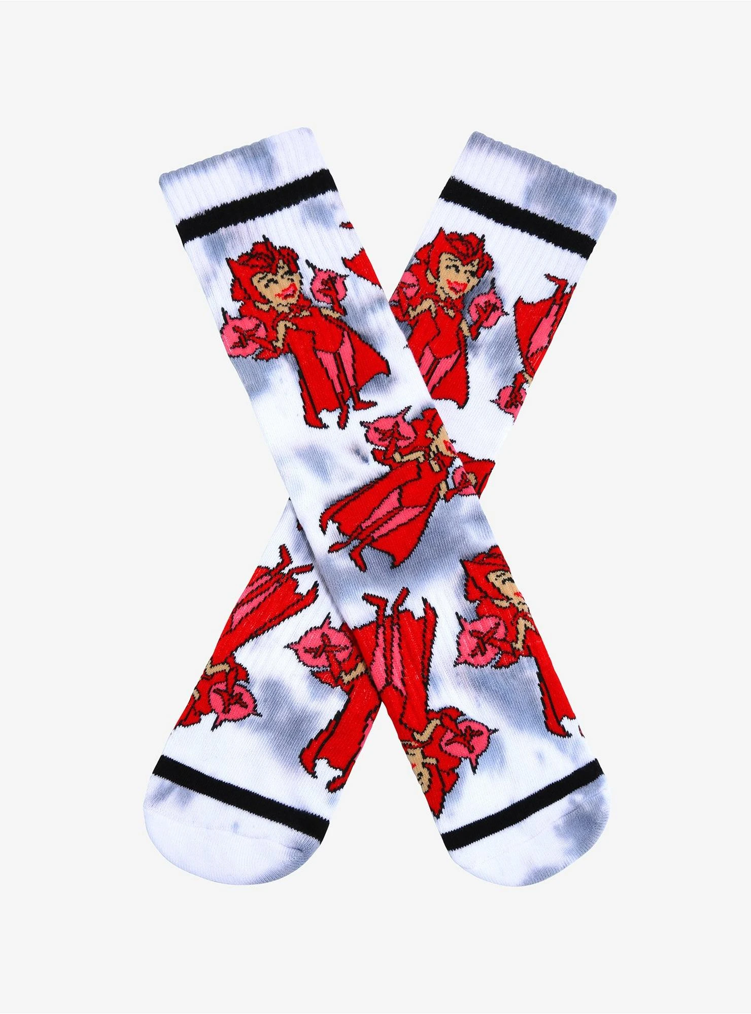 Marvel WandaVision Scarlet Witch Cartoon Allover Print Tie-Dye Crew Socks - BoxLunch Exclusive 3 Marvel WandaVision Scarlet Witch Cartoon Allover Print Tie-Dye Crew Socks - BoxLunch Exclusive