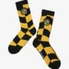 Harry Potter Hufflepuff Crest Wavy Checkered Crew Socks - BoxLunch Exclusive -Boxlunch 19465594 hi